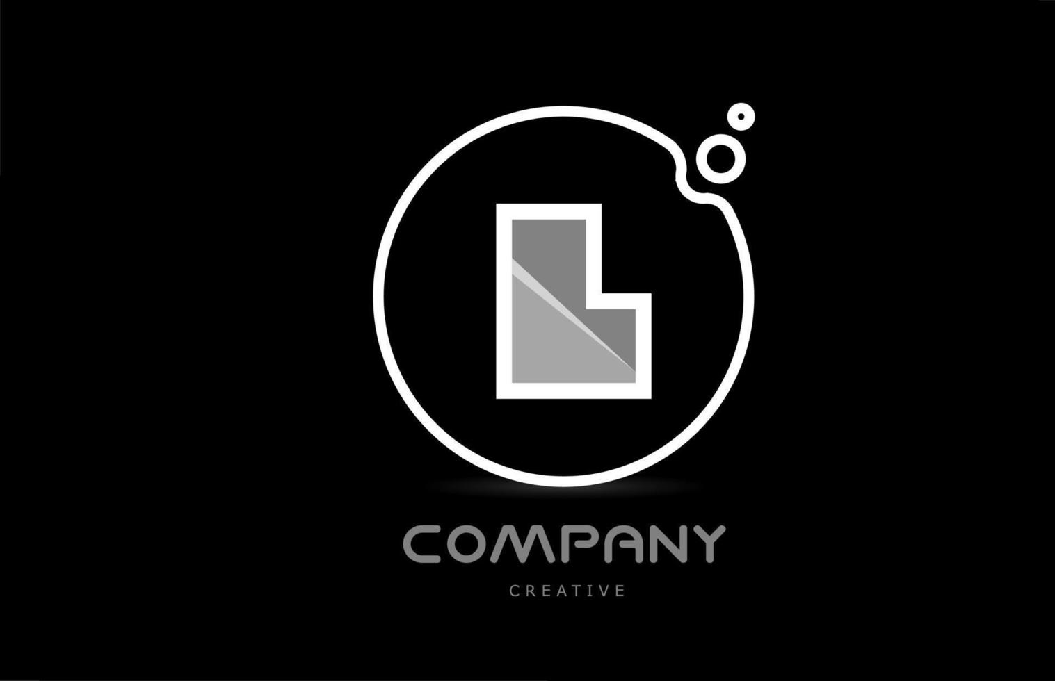 black and white L geometric alphabet letter logo icon with circle. Creative template for company and business vector