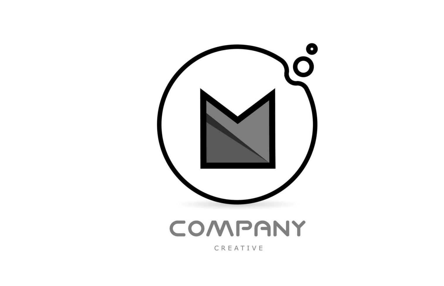 M black and white geometric alphabet letter logo icon with circle. Creative template for company and business vector