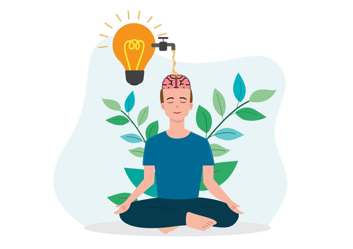 Happy man with meditation to understand the concept of break and stop thinking.Vector illustration vector