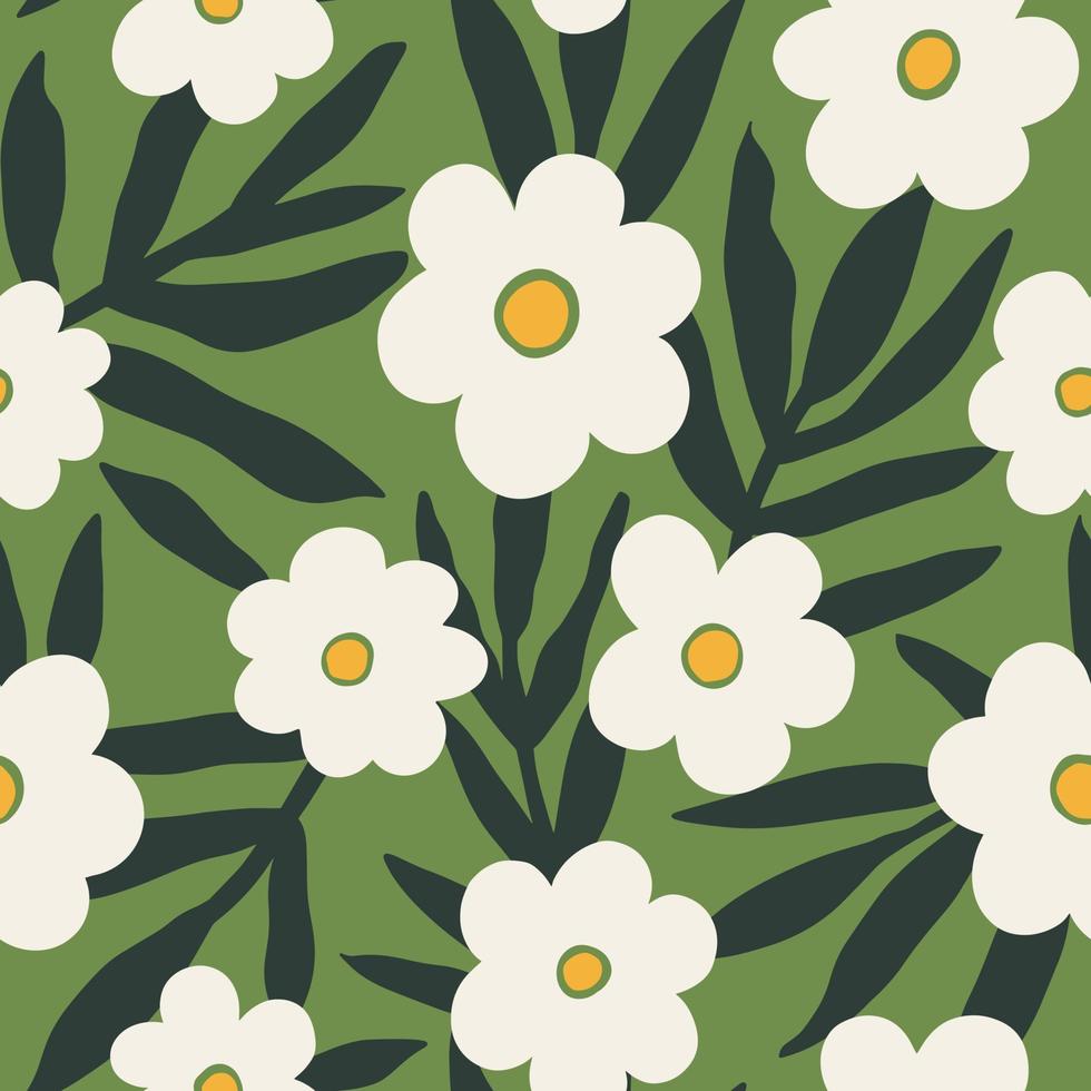 patrón estético contemporáneo imprimible sin costuras con flores retro groovy. fondo boho vintage de estilo ingenuo decorativo de los años 60 y 70 en estilo minimalista de mediados de siglo para tela, papel tapiz o envoltura vector