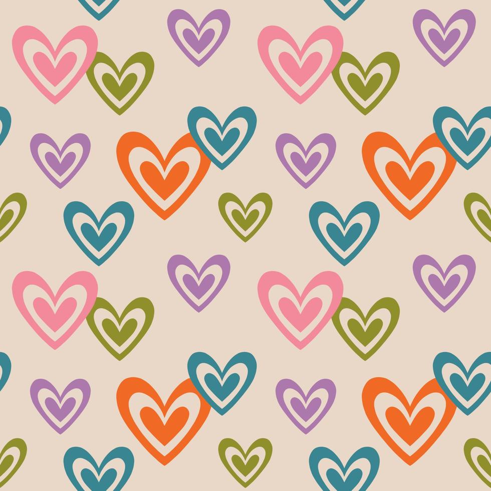 patrón transparente de corazones maravillosos imprimibles románticos retro estéticos. hippie decorativo naive 60's, 70's style vintage modern background en estilo minimalista para tela, papel tapiz o envoltura vector