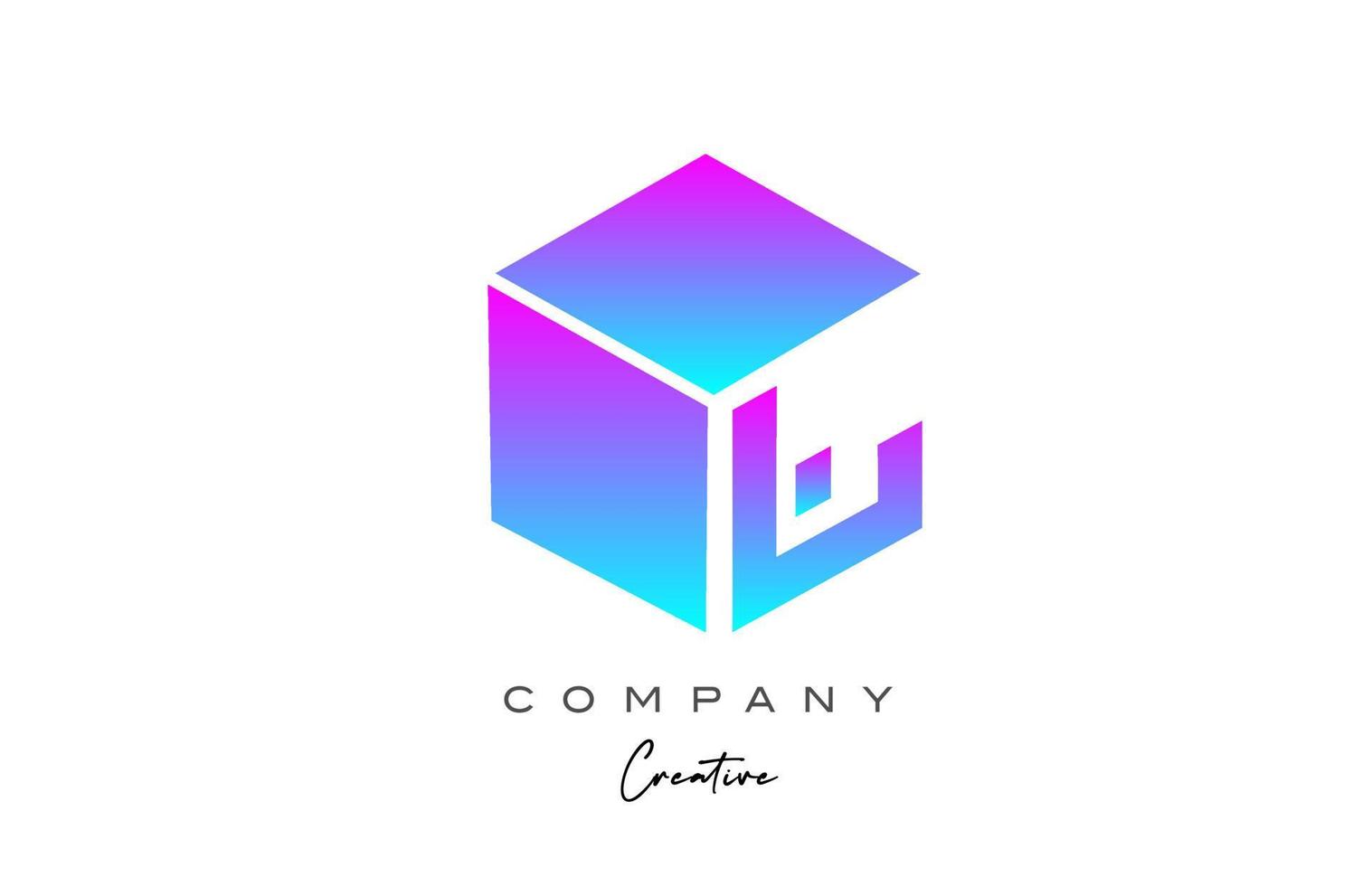 rosa azul cubo j letra alfabeto letra logo icono diseño. plantilla de diseño creativo para negocios vector