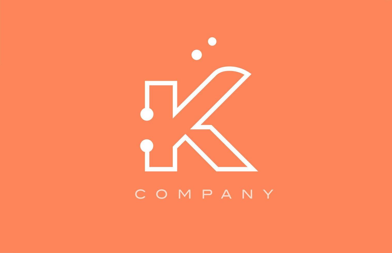 K orange white dot line alphabet letter logo icon design. Creative template for business and company vector