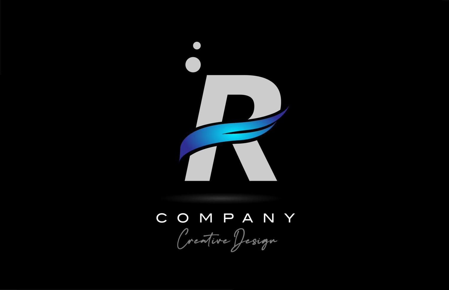 R grey alphabet letter logo icon with blue swoosh. Creative template for business and company vector