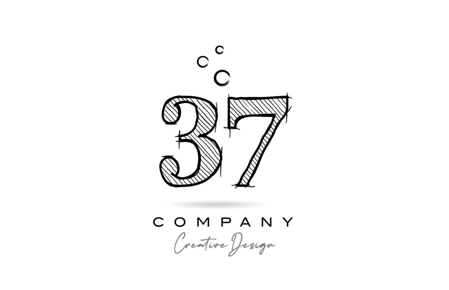 hand drawing number 37 logo icon design for company template. Creative logotype in pencil style vector