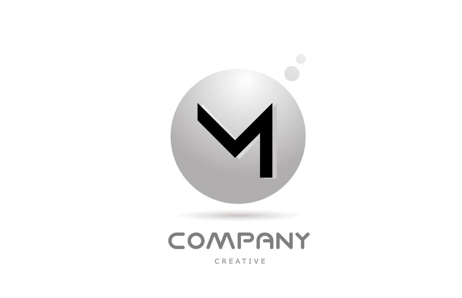 M 3d grey sphere alphabet letter logo icon design with dot. Creative template for business and company vector