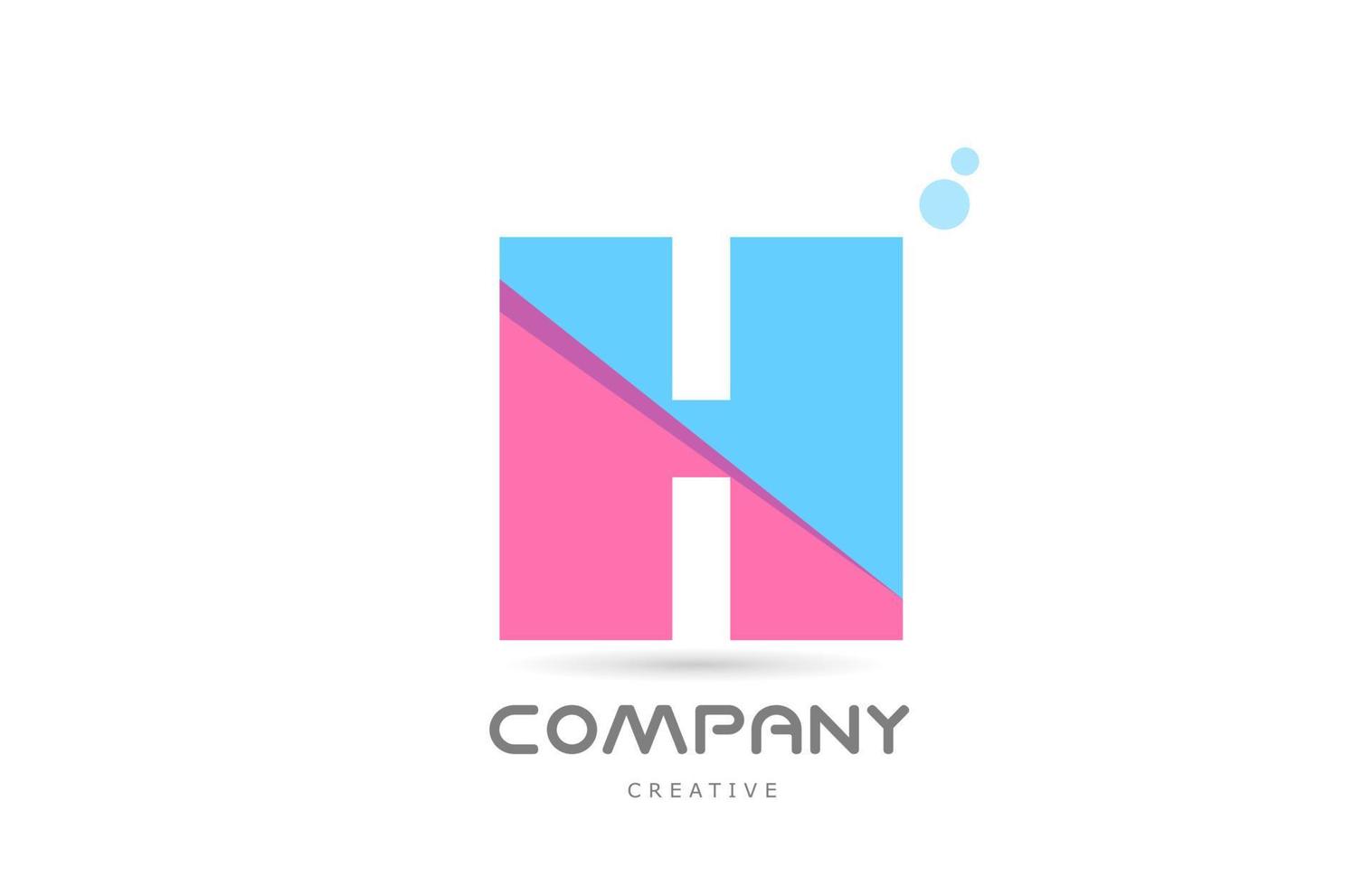 H pink blue geometric alphabet letter logo icon. Creative template for company and business vector