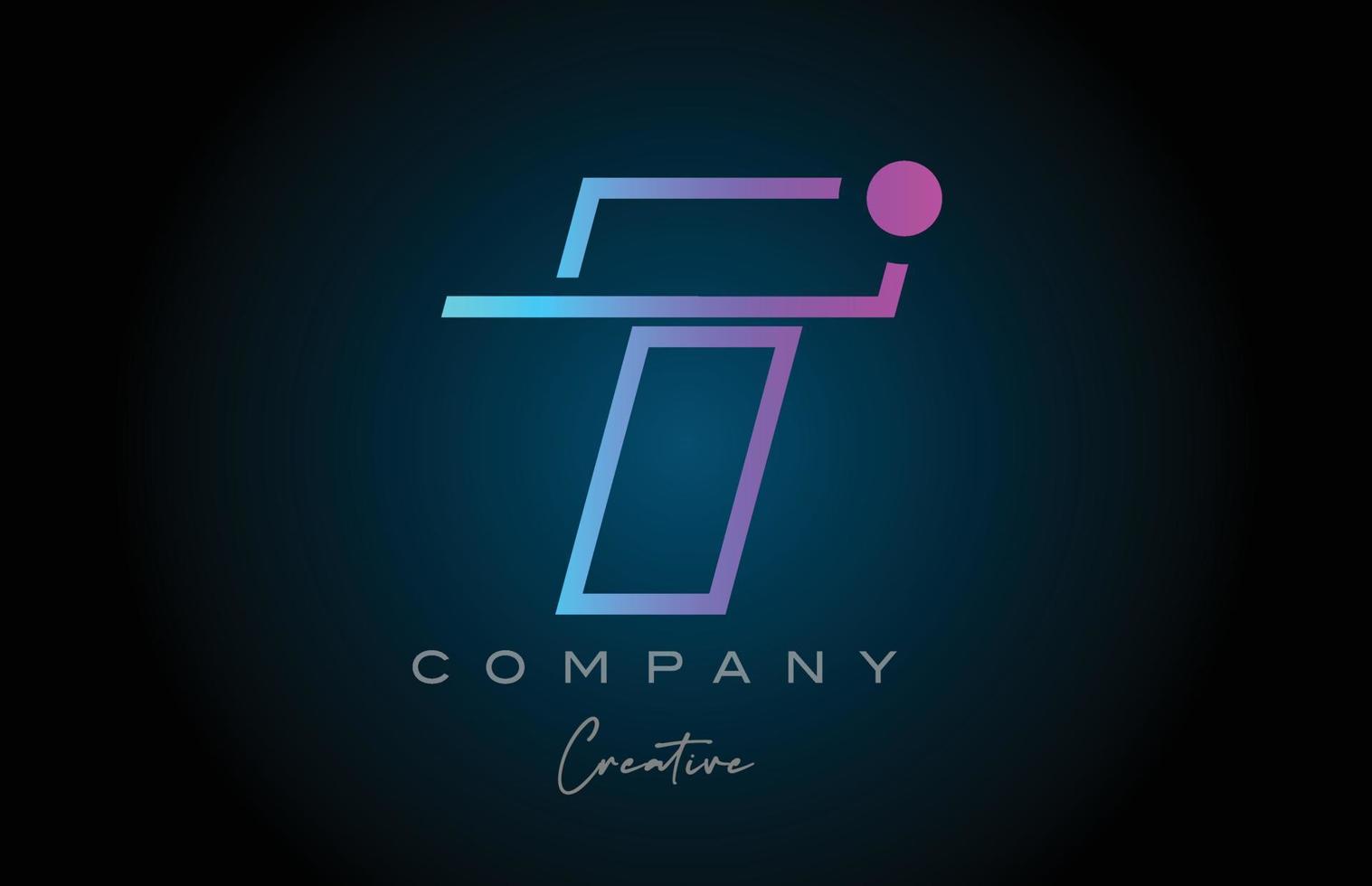 Diseño de icono de logotipo de letra del alfabeto t rosa y azul con punto. plantilla creativa para negocios y empresas. vector