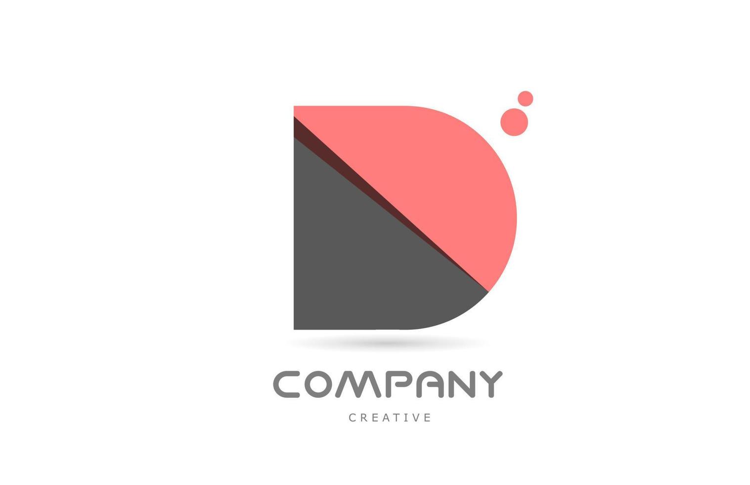 Ícono del logotipo de la letra del alfabeto geométrico de puntos rosas d. plantilla creativa para negocios y empresas. vector