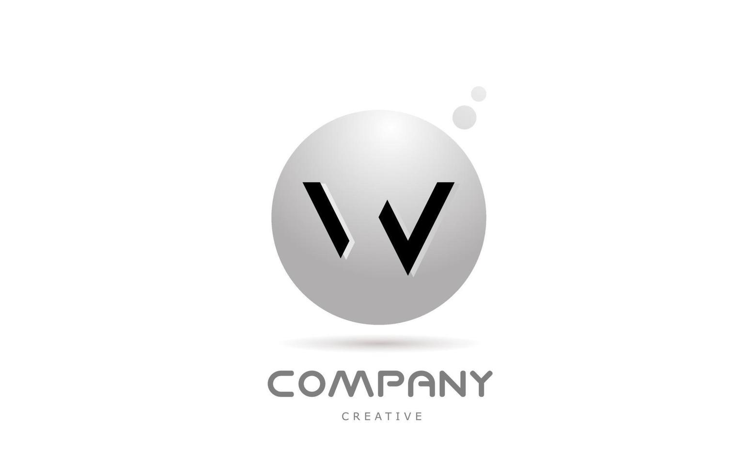 W 3d grey sphere alphabet letter logo icon design with dot. Creative template for business and company vector