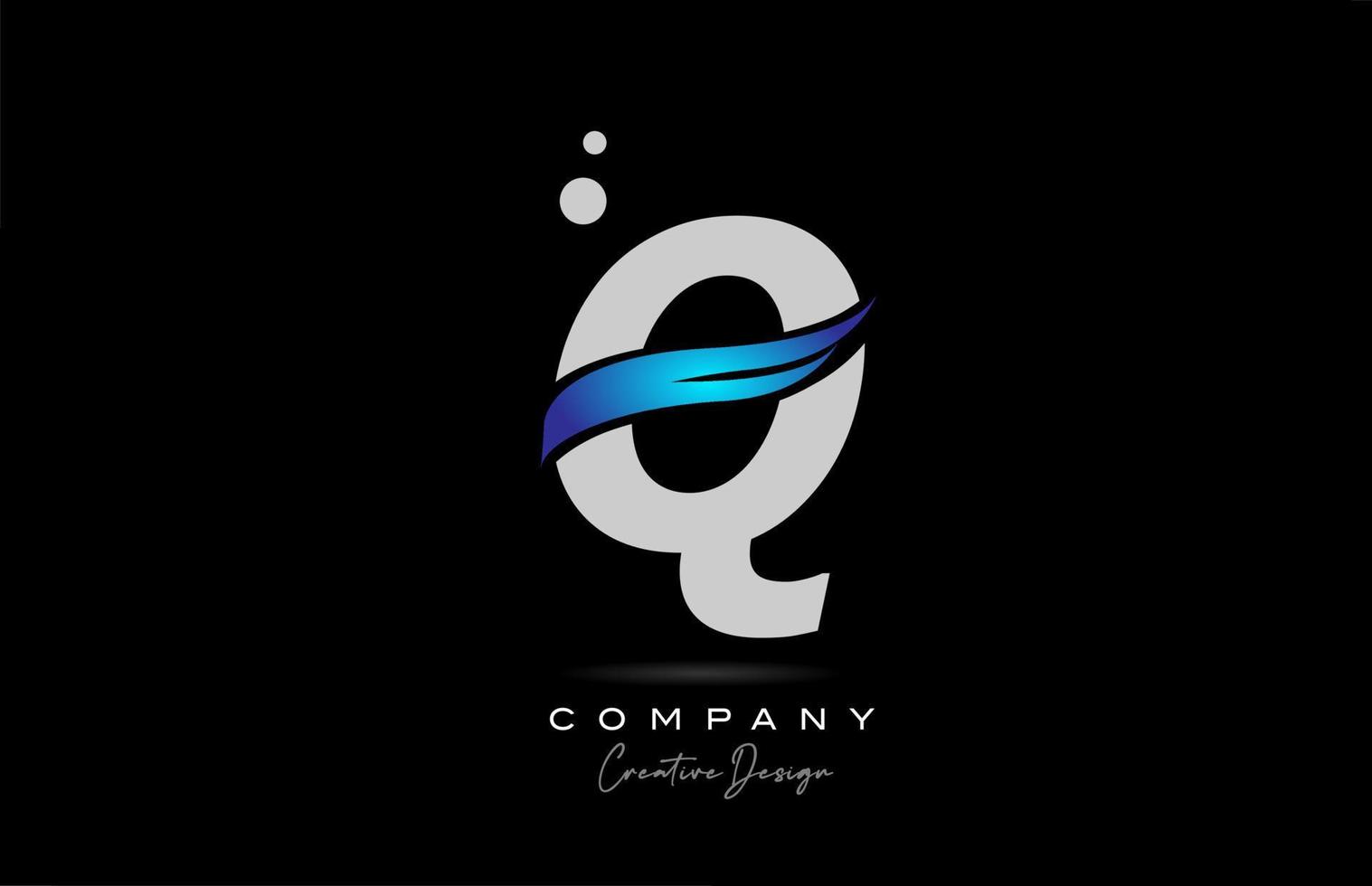 Q grey alphabet letter logo icon with blue swoosh. Creative template for business and company vector