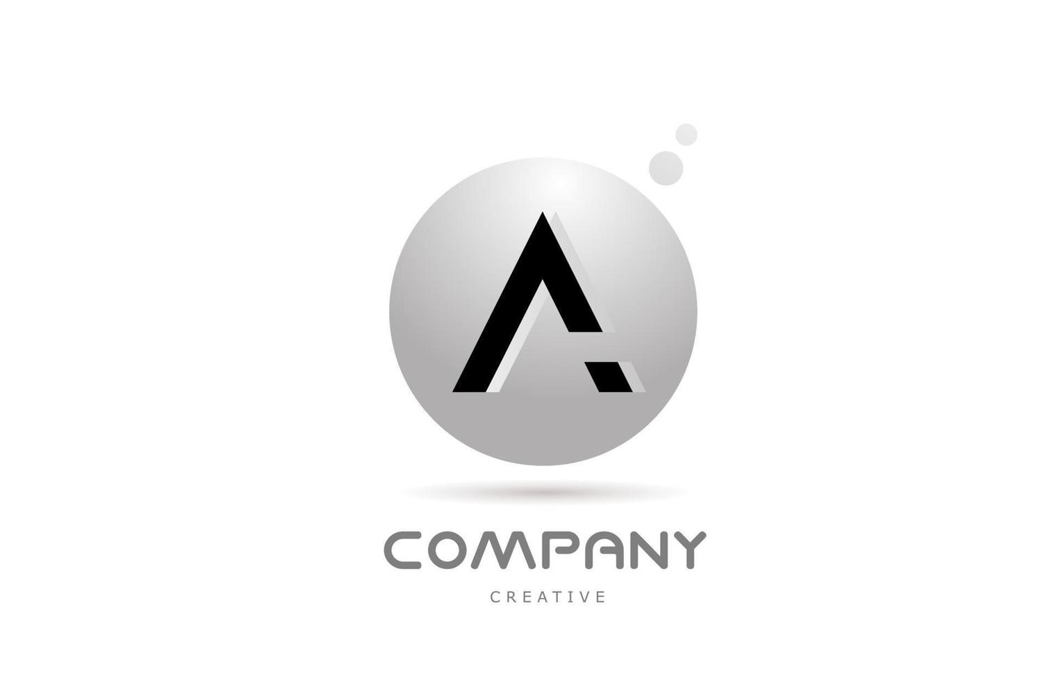 A 3d grey sphere alphabet letter logo icon design with dot. Creative template for business and company vector