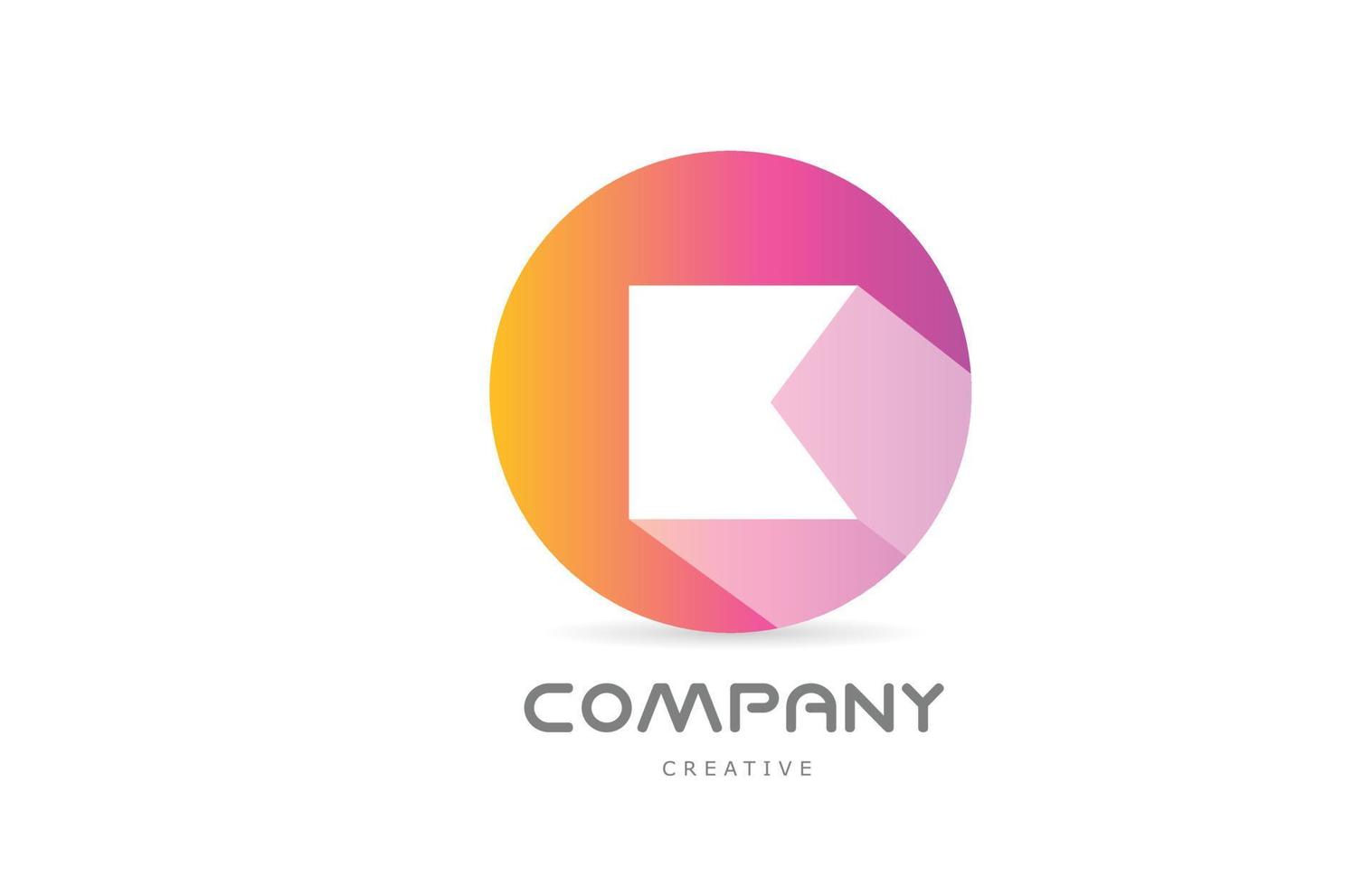 icono del logotipo de la letra del alfabeto k amarillo rosa con sombra larga. plantilla creativa para negocio o empresa con círculo vector