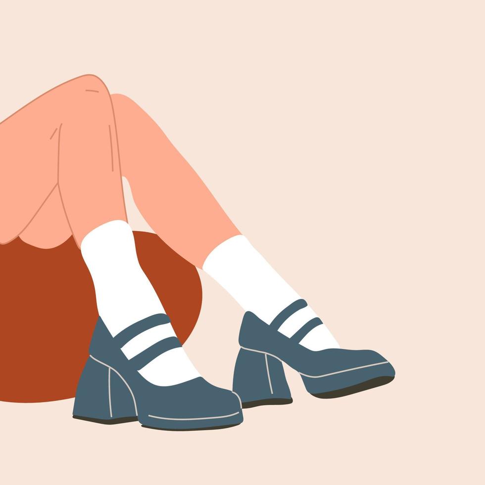 piernas femeninas en zapatos elegantes con tacones y calcetines de encaje. moda y estilo, ropa y complementos. calzado. ilustración vectorial para una postal o un póster, impresión para ropa. vendimia y retro. vector