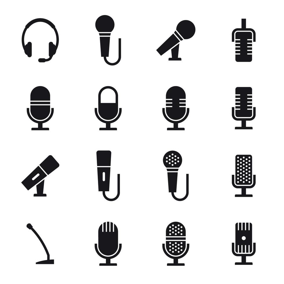 Microphone icons set. Black on a white background vector