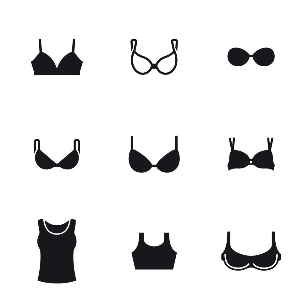 Bras types icons set. Black on a white background vector