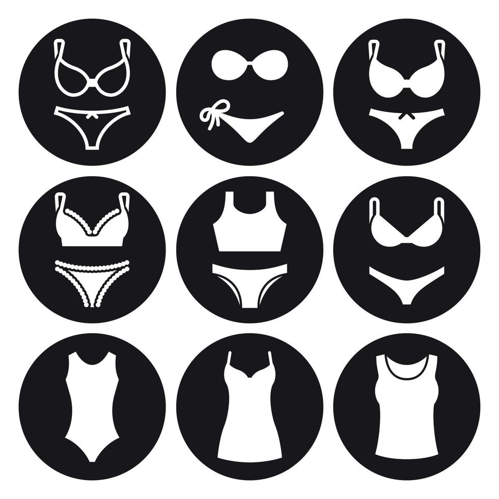 Underwear icons set. White on a black background vector