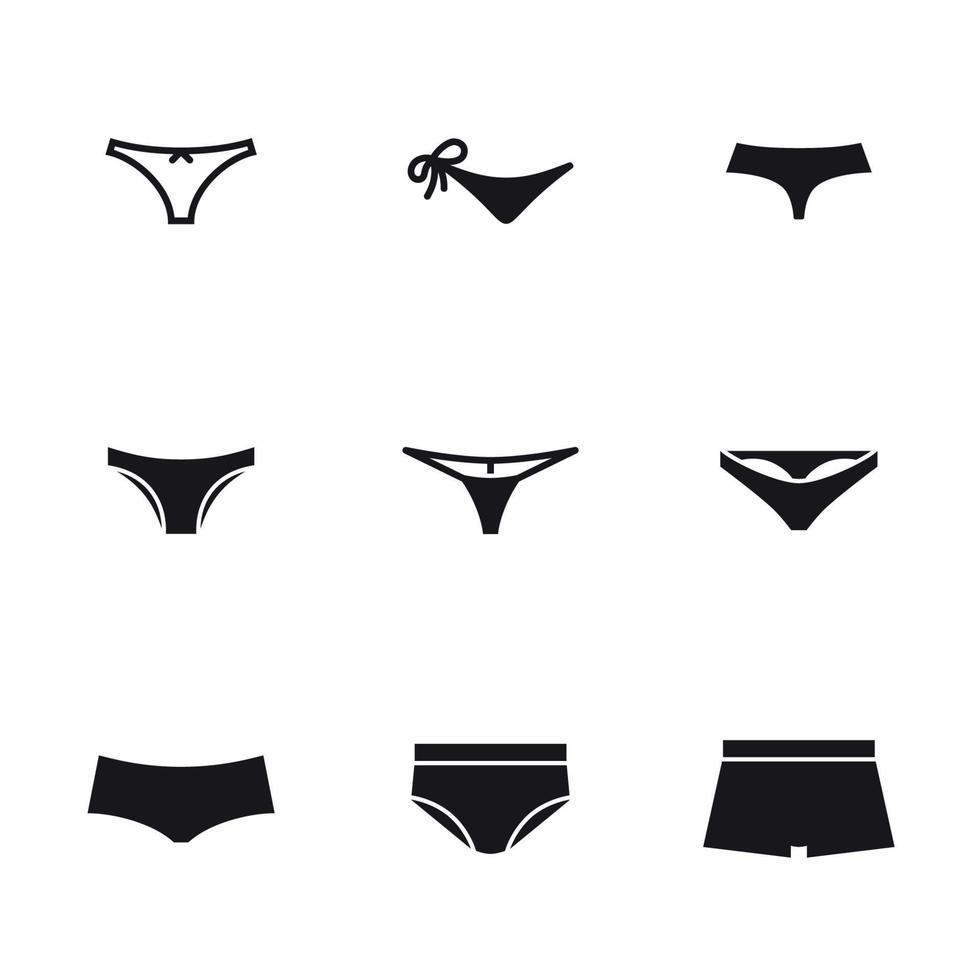 Underwear pants icons set. Black on a white background vector