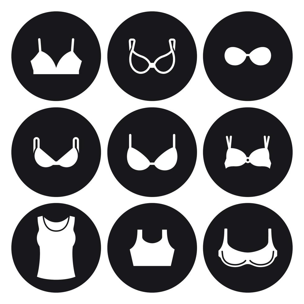 Bras types icons set. White on a black background vector