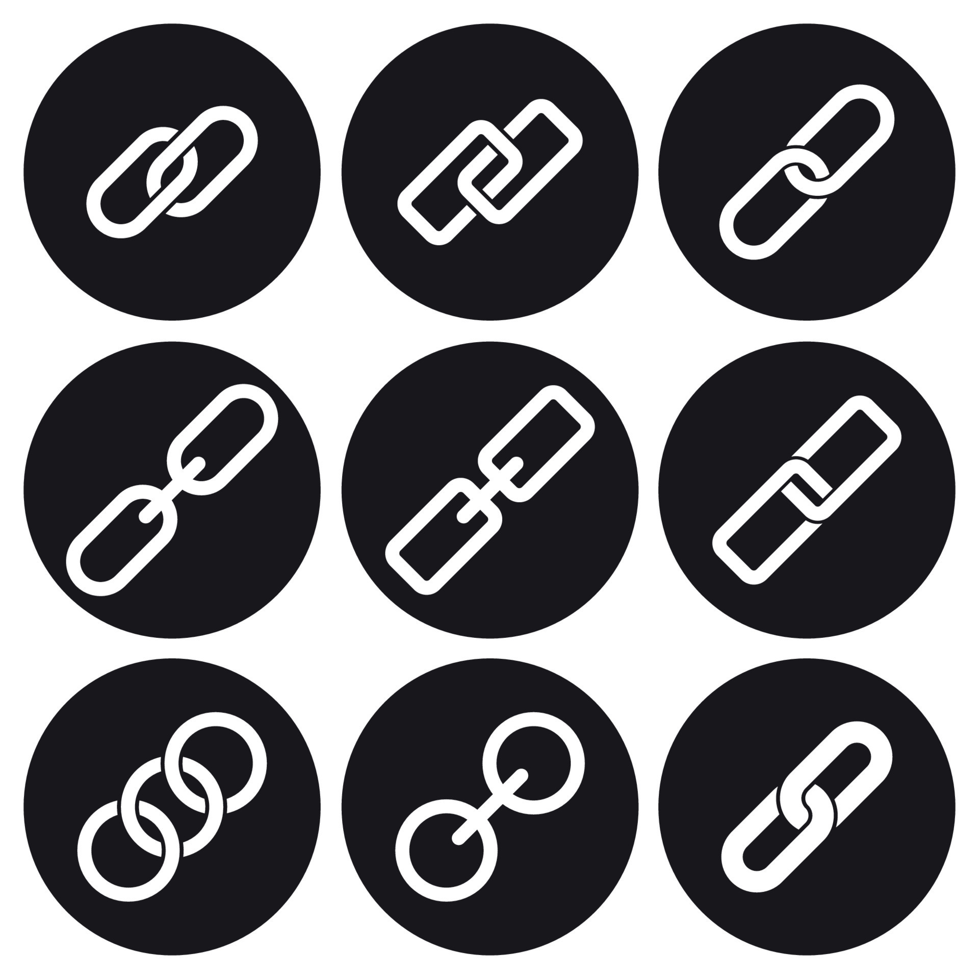 Chain icons set. White on a black background 18792084 Vector Art at