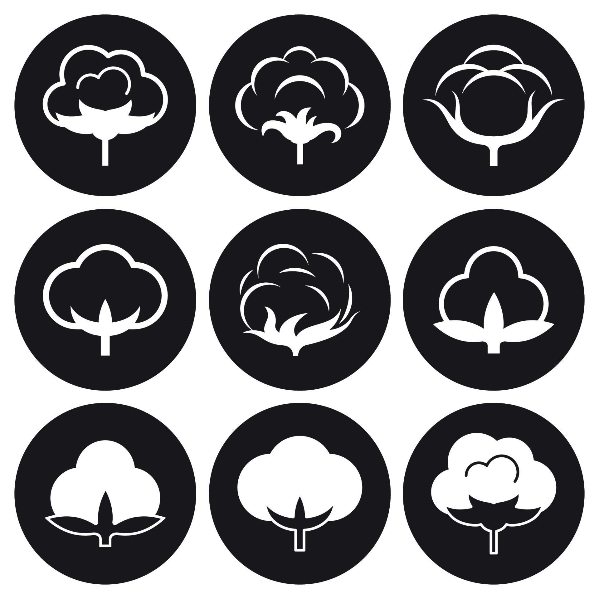 Cotton icons set. White on a black background 18792085 Vector Art at ...