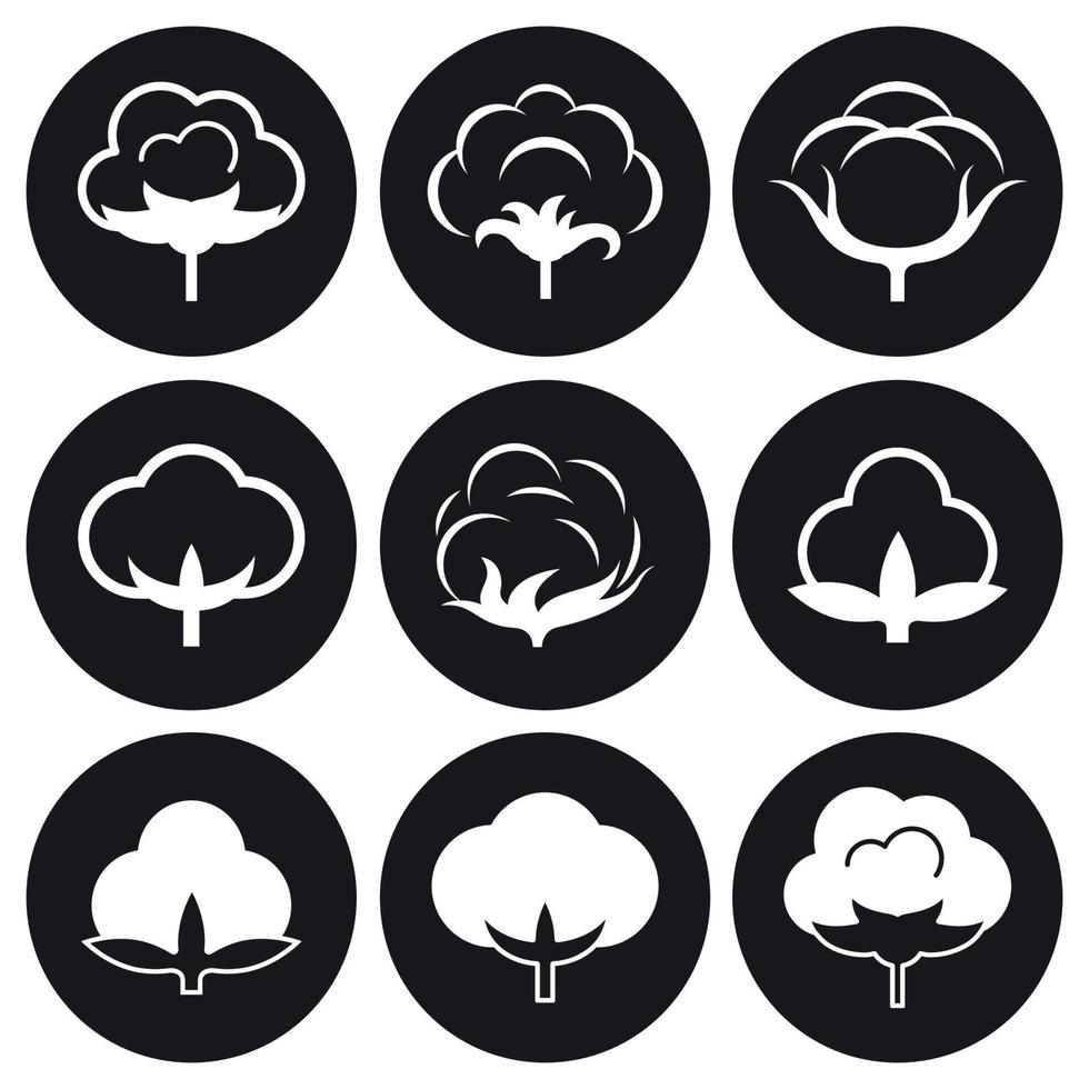 Cotton icons set. White on a black background vector