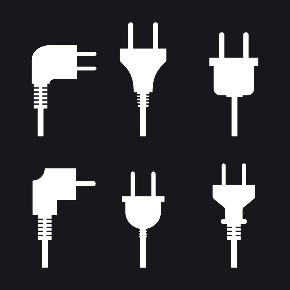conjunto de iconos de enchufe eléctrico. blanco sobre un fondo negro vector