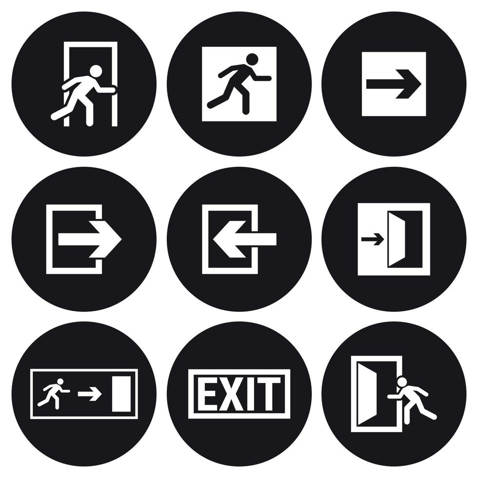 Exit icons set. White on a black background vector