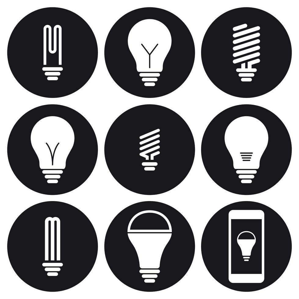 Lightbulb icons set. White on a black background vector