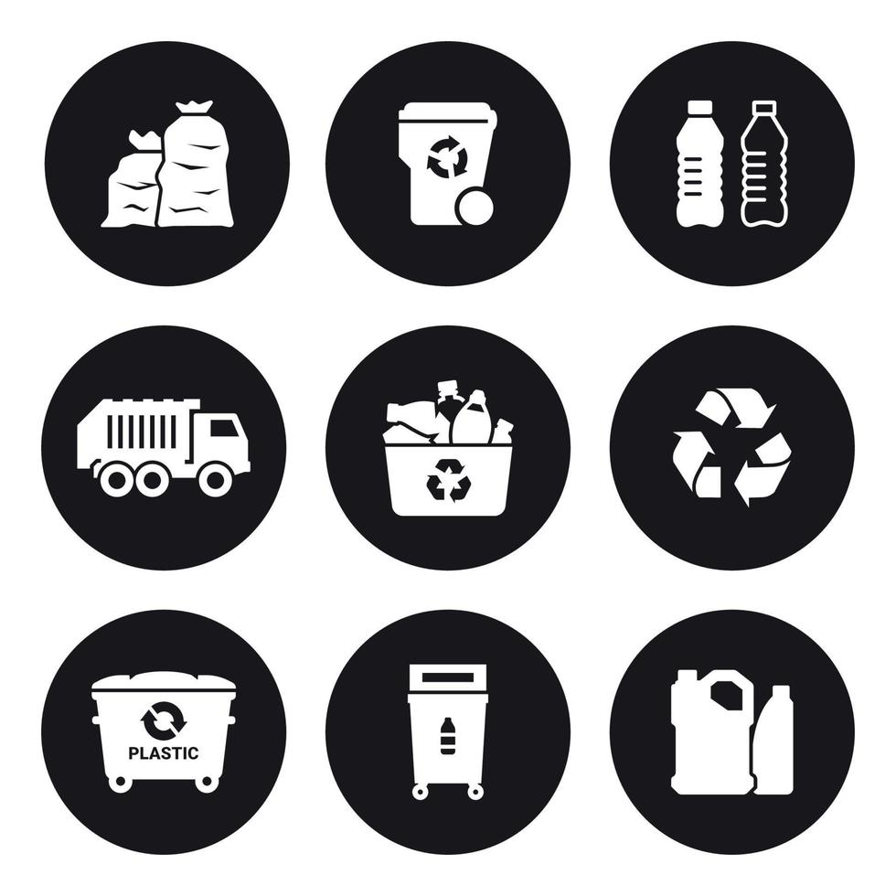 Recycling plastic icons set. White on a black background vector