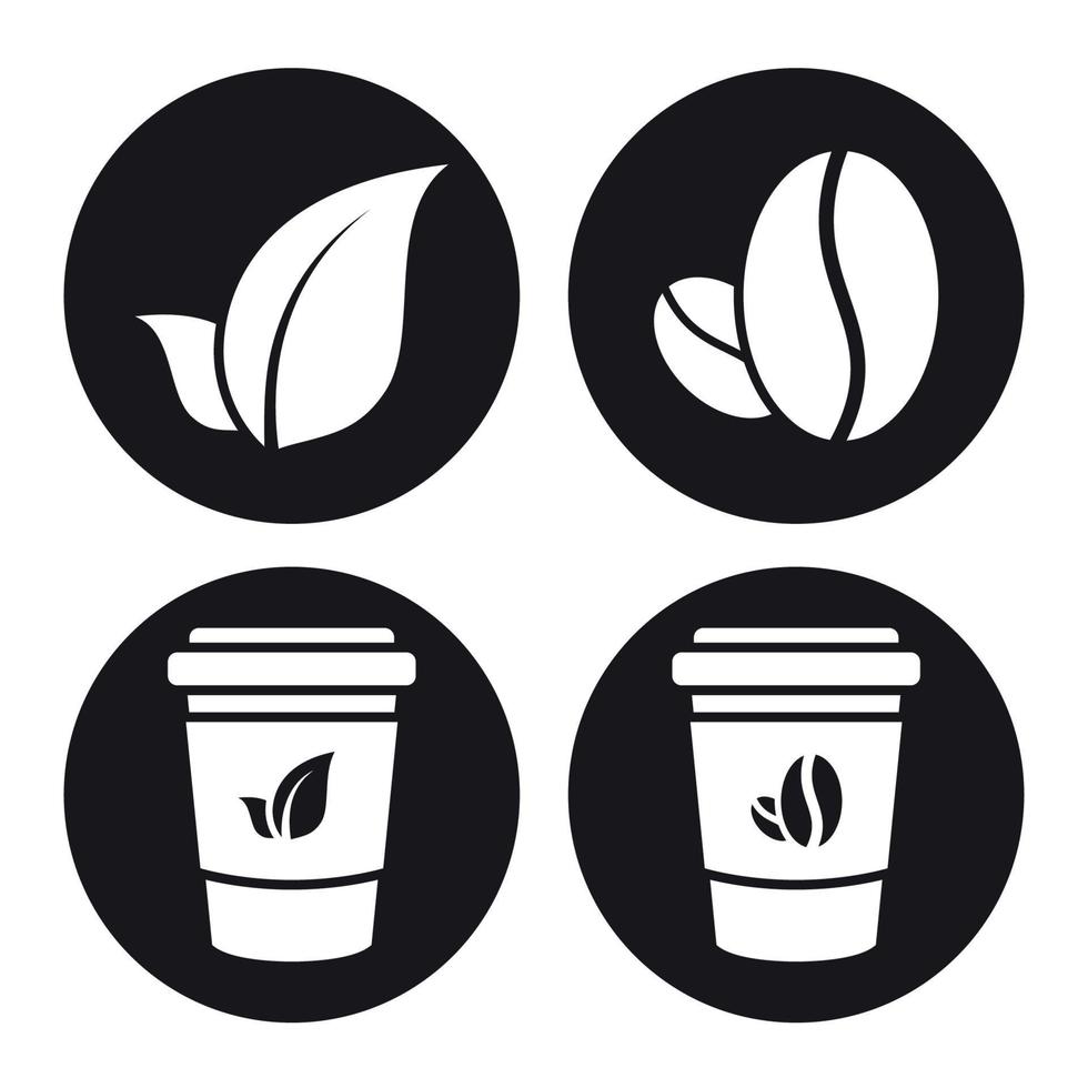 Four Coffee and tea white web icons set on a black background vector