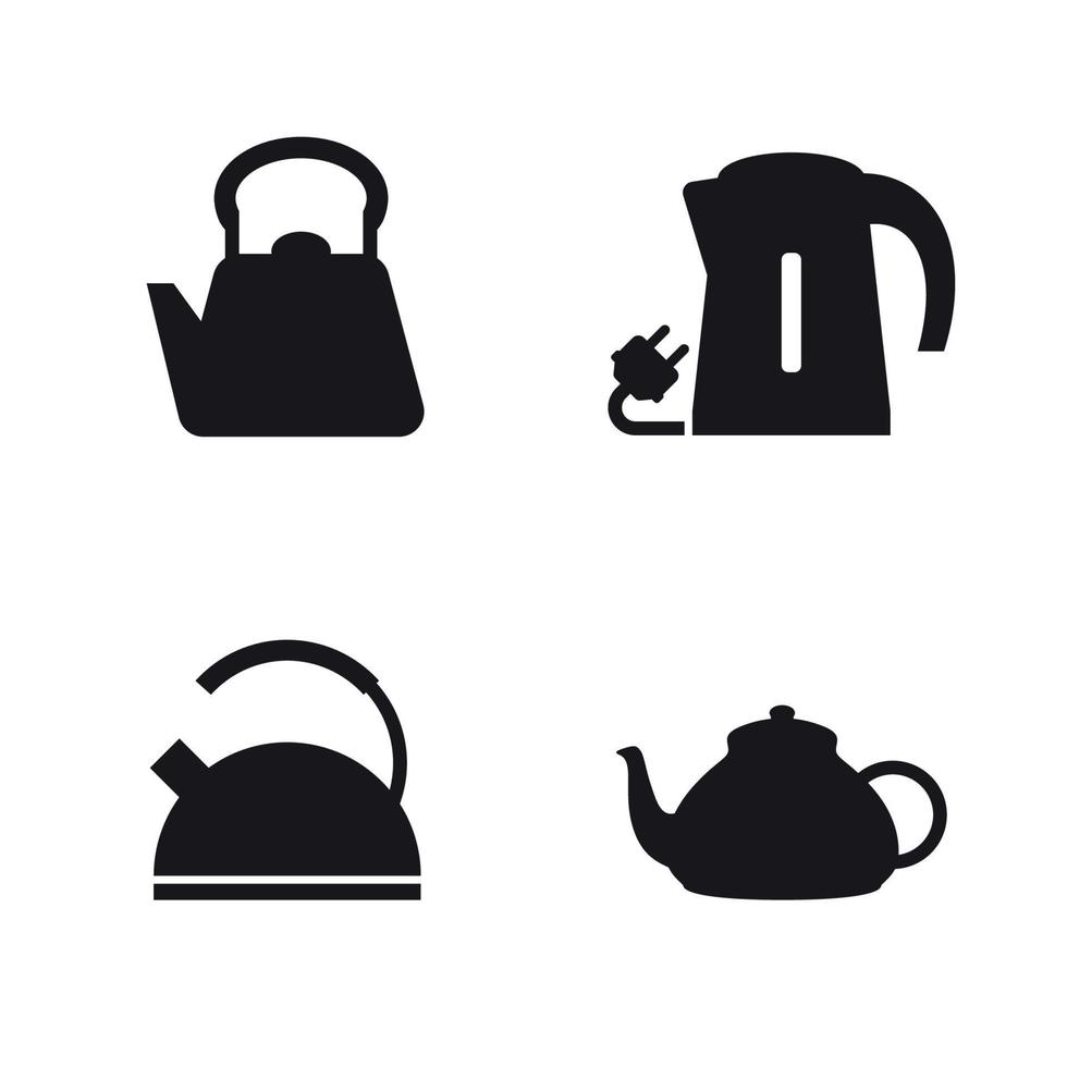 Teapot, kettle with an electric plug vector icons. Black on a white backrgound