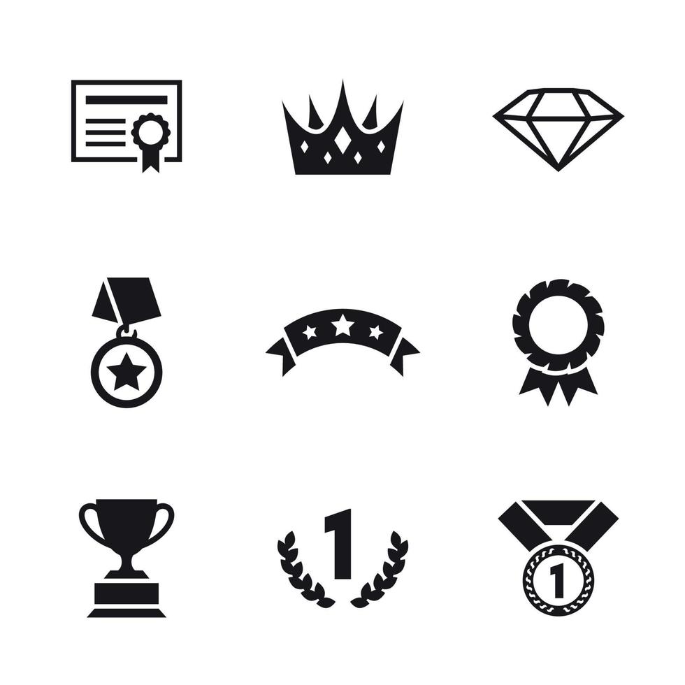 conjunto de iconos de premios. Negro sobre un fondo blanco vector