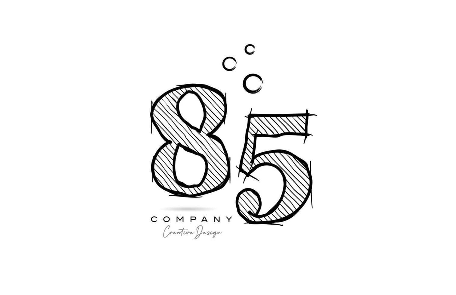 hand drawing number 85 logo icon design for company template. Creative logotype in pencil style vector