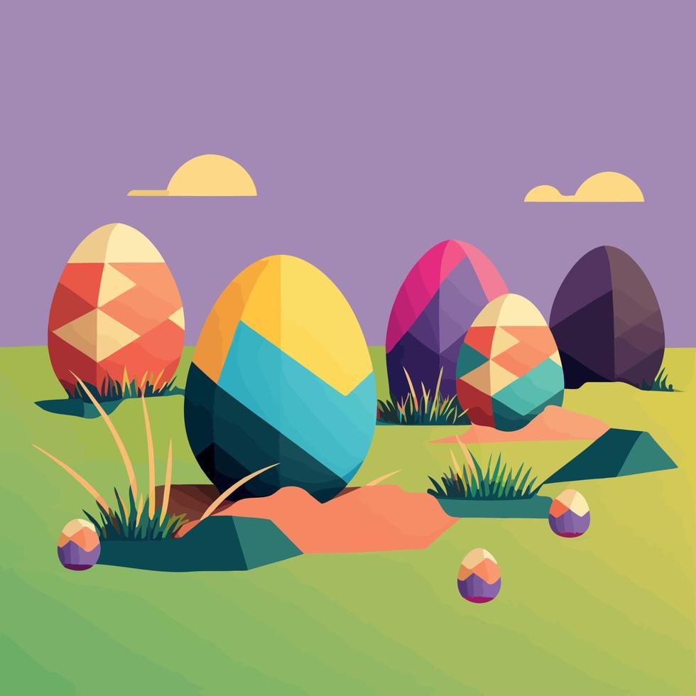 huevos de pascua en un campo de hierba vector