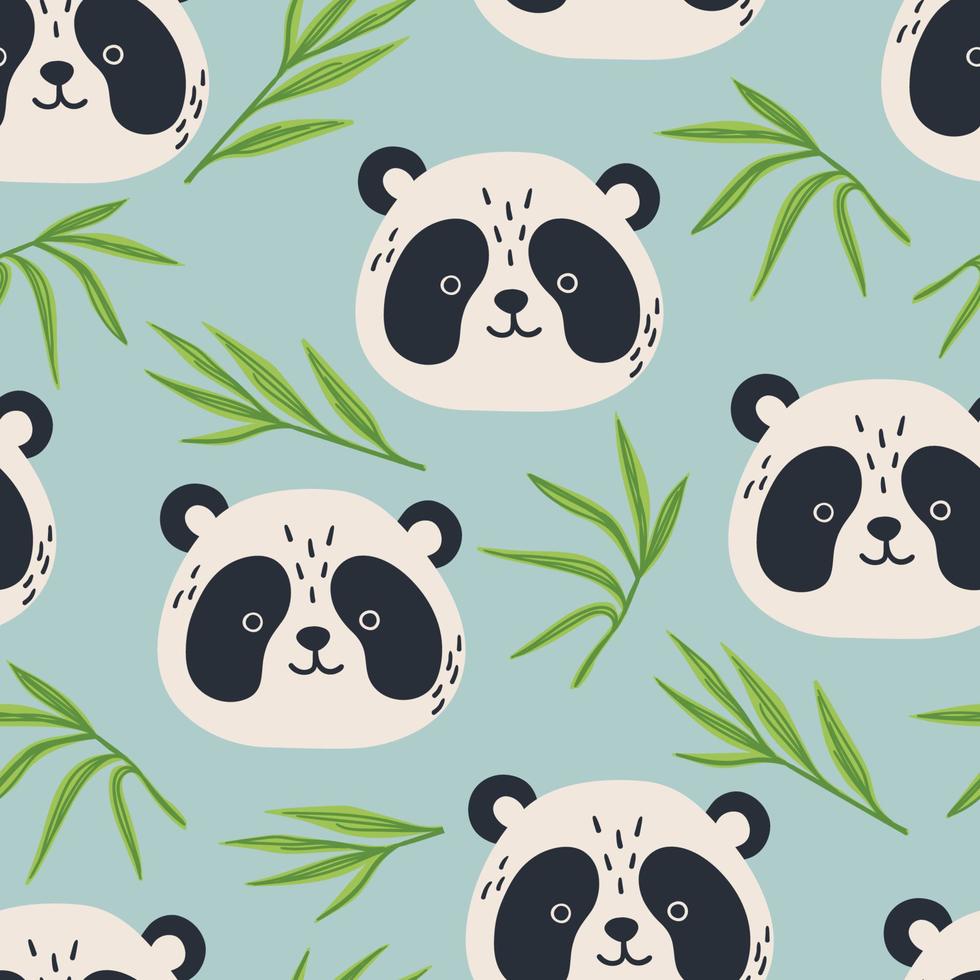 panda funny animal face vector seamless pattern.  muzzle texture. Illustration for children's clothing, cards, nursery, stationery, room decor