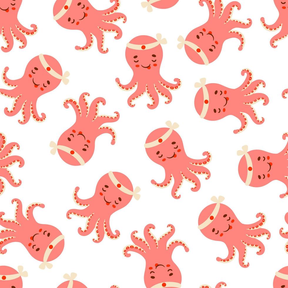 Cute red asian octopus vector seamless pattern. Japanese snack texture.