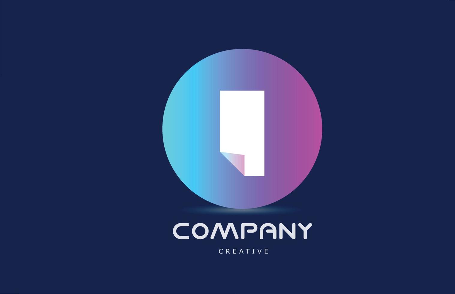 pink blue I geometric alphabet letter logo icon design with folded corner. Template for company vector