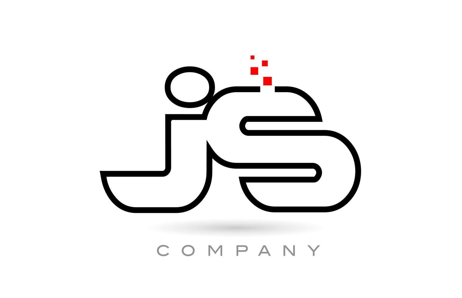 JS connected alphabet letter logo icon combination design with dots and red color. Creative template for company and business vector