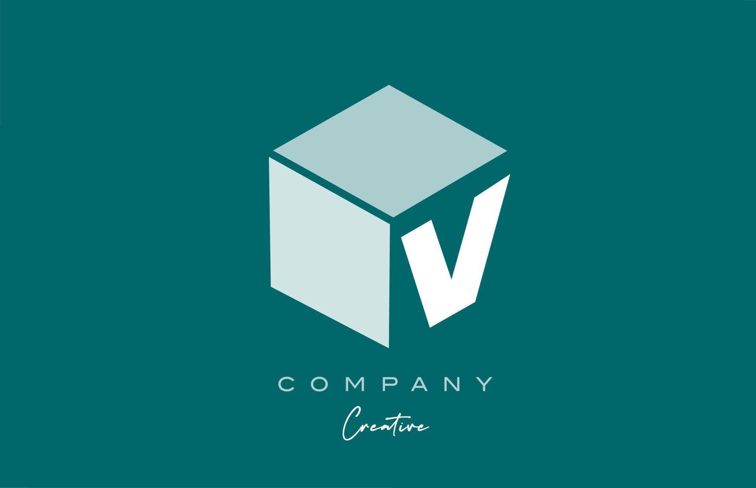 cubo v diseño de icono de logotipo de letra de alfabeto de cubo de tres letras con color verde pastel. plantilla de diseño creativo para empresas y negocios vector