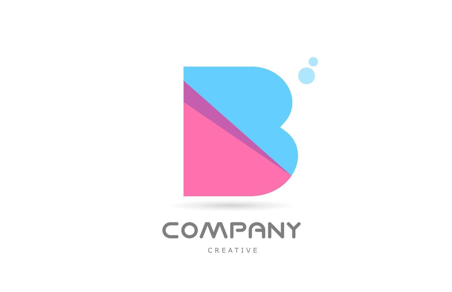 B pink blue geometric alphabet letter logo icon. Creative template for company and business vector