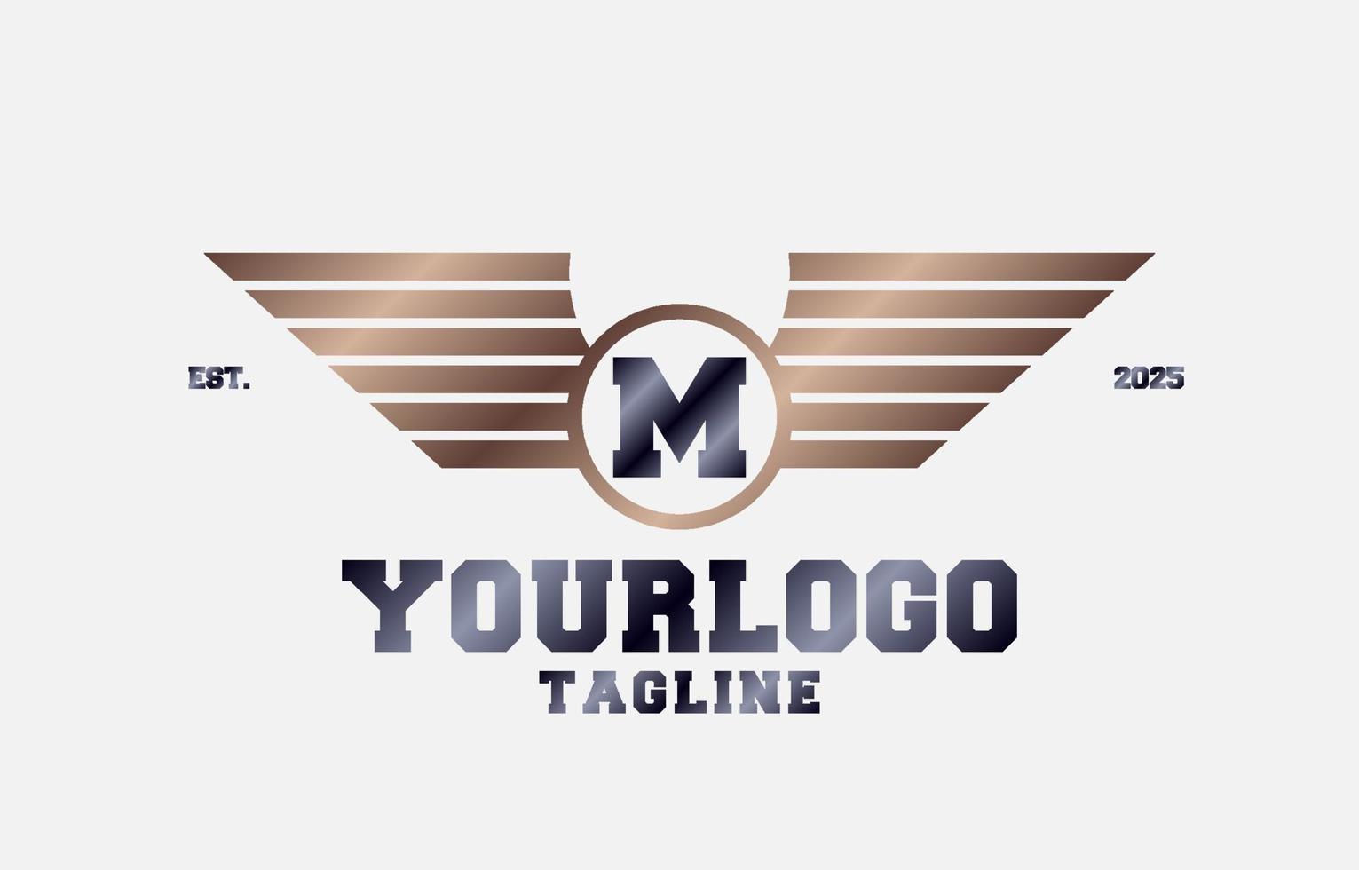 letter M metal wings initial vector logo design element