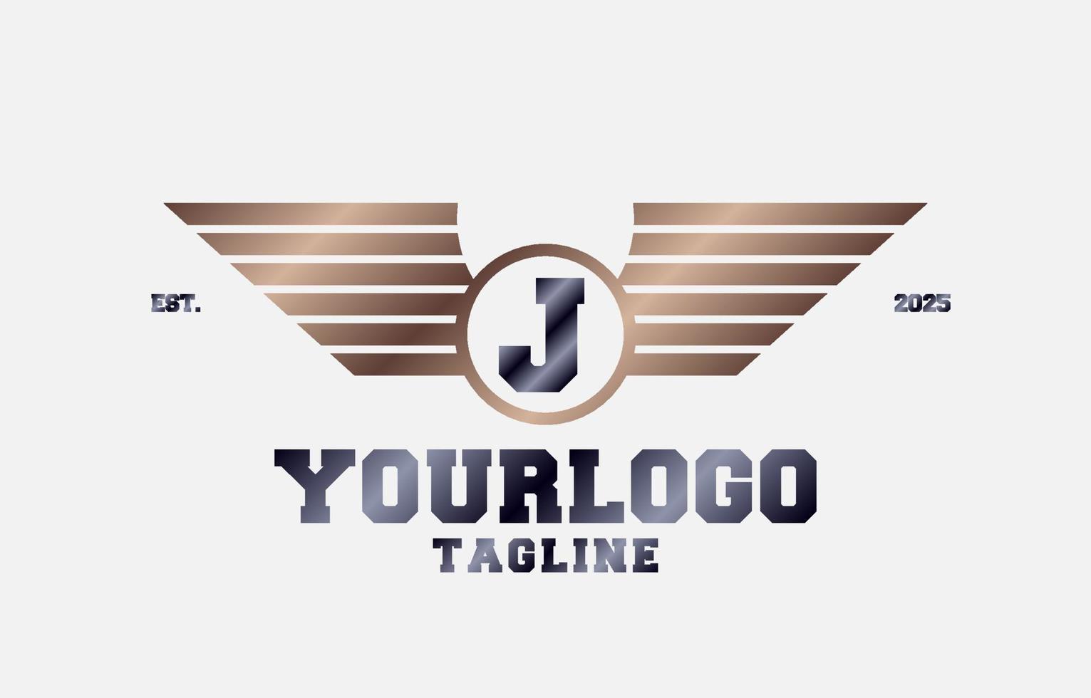 letter J metal wings initial vector logo design element