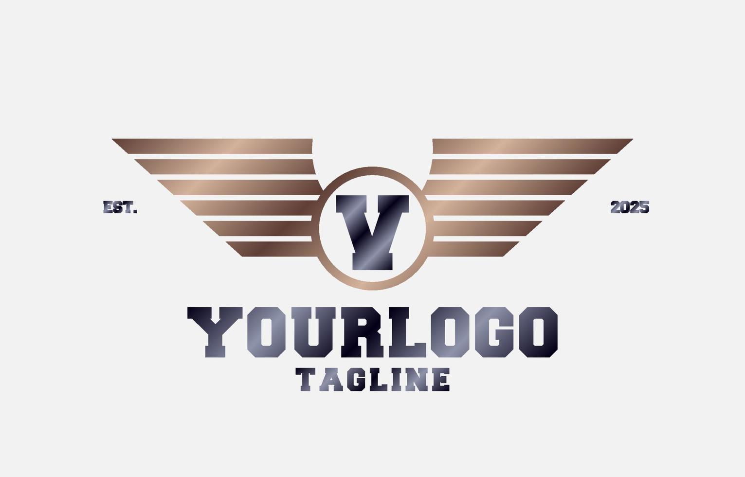 letter V metal wings initial vector logo design element