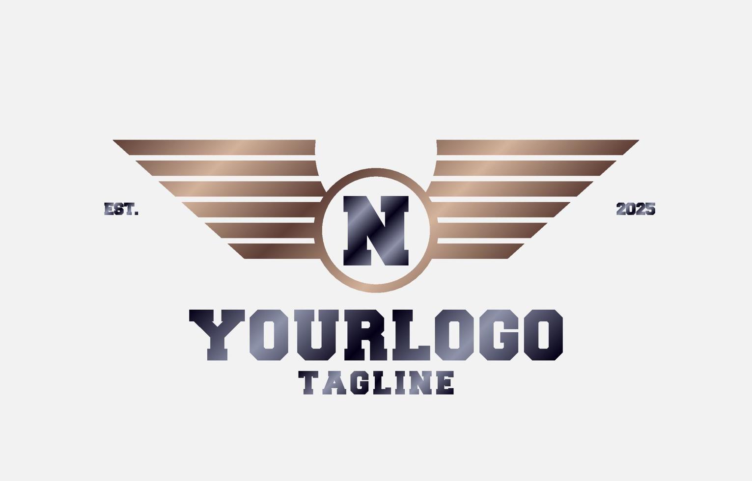 elemento de diseño de logotipo de vector inicial de alas de metal de letra n