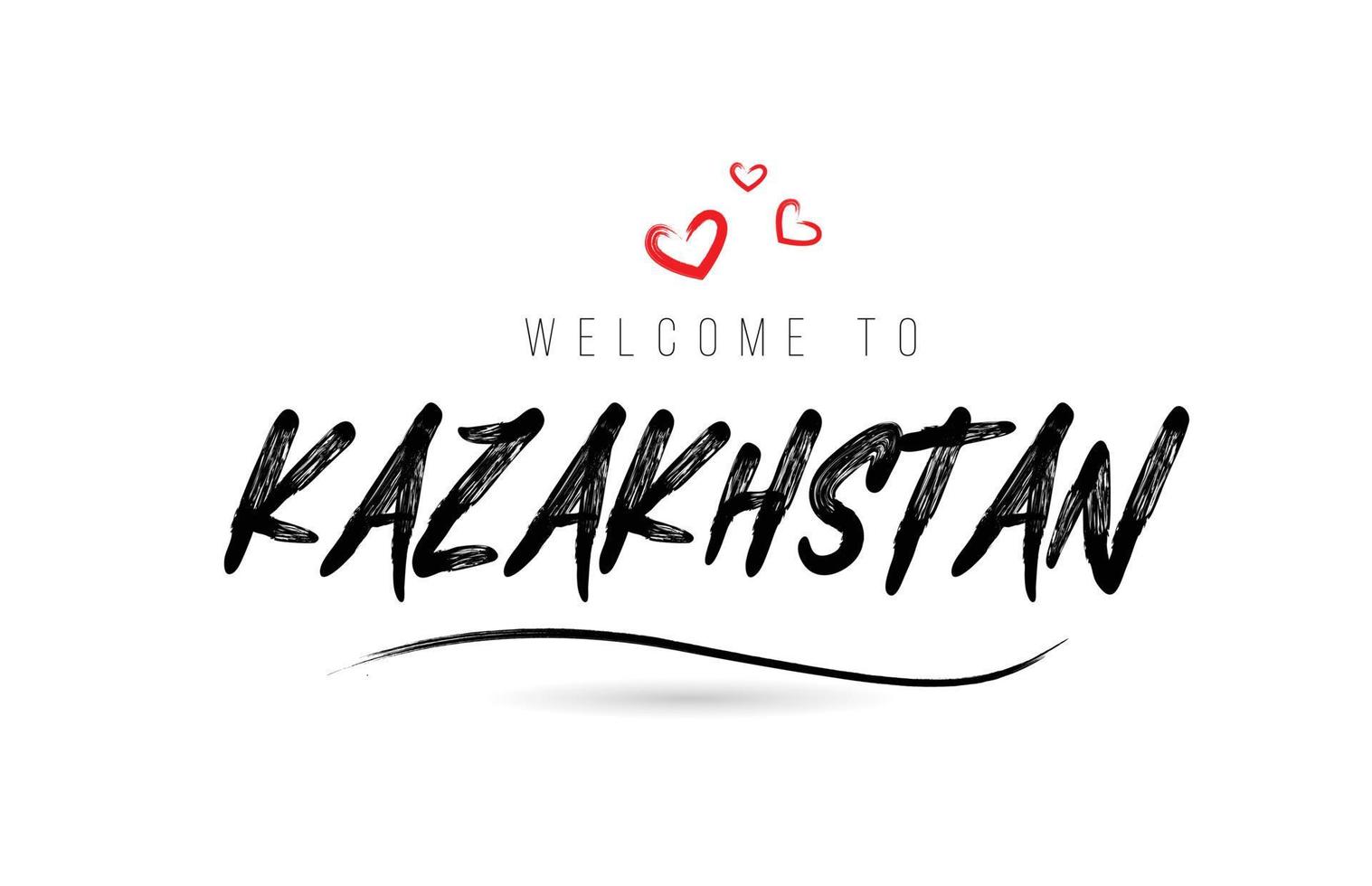 Welcome to KAZAKHSTAN country text typography with red love heart and black name vector