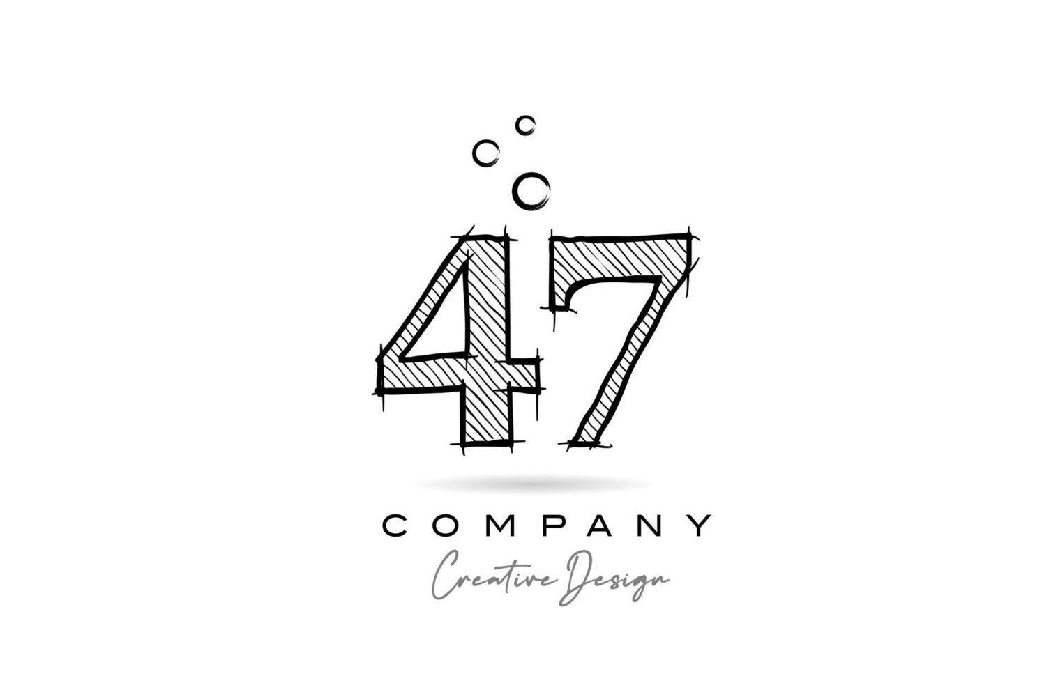 hand drawing number 47 logo icon design for company template. Creative logotype in pencil style vector