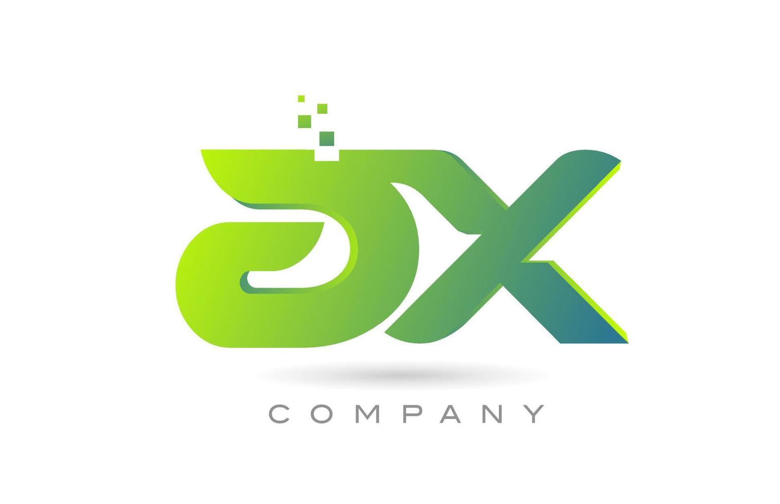 joined AX alphabet letter logo icon combination design with dots and green color. Creative template for company and business vector