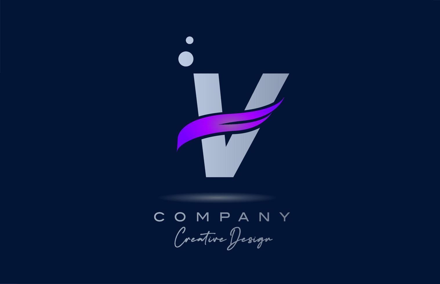 v icono del logotipo de la letra del alfabeto púrpura con swoosh rosa. plantilla creativa para negocios y empresas. vector