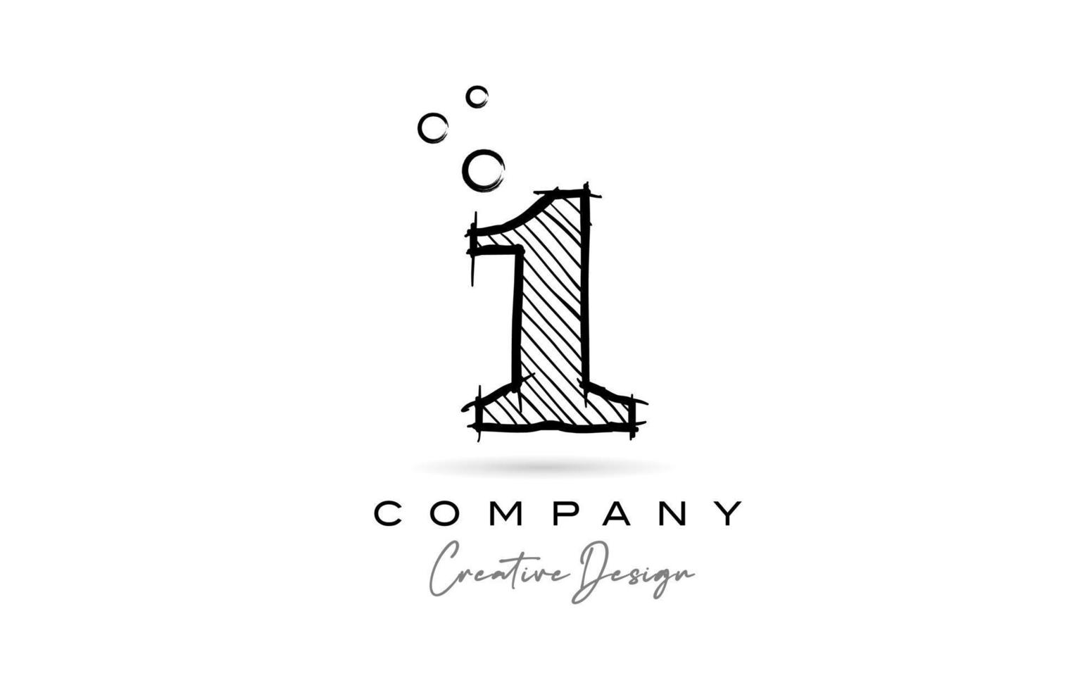 hand drawing number 1 logo icon design for company template. Creative logotype in pencil style vector